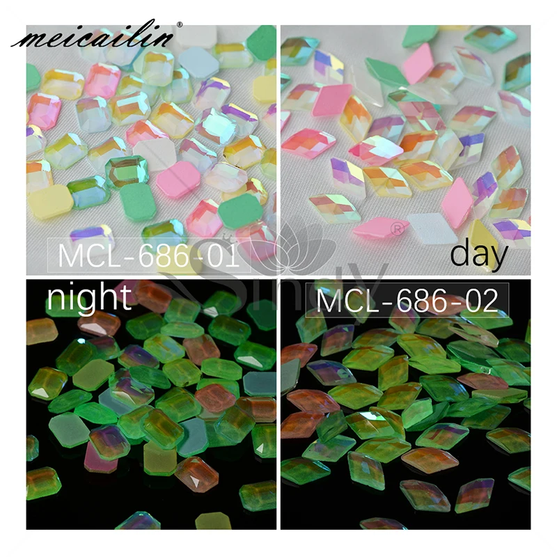 60 шт смешение цвета Стразы для ногтей 3D квадратные бриллианты камни светящиеся драгоценные камни светится в темноте художественные украшения
