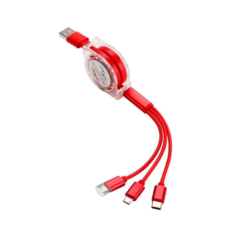 3 в 1 Телескопический зарядный TypeC для huawei USB кабель для телефонов Android кабели для Xiaomi mi9 USB кабель для iPhone 6 7 8 x plus - Цвет: Красный