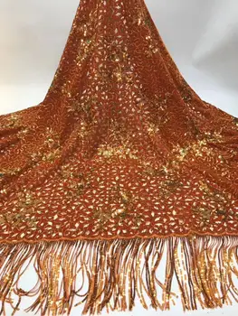 

French lace 5yds/pce DHL velvet gold thread sequined fringe mesh fabric ladies gorgeous luxury Lagos party dress 2020
