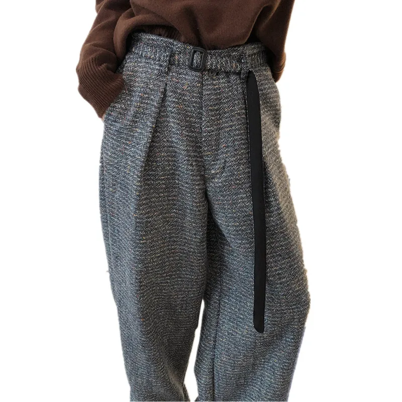 

Wide palazzo pants Loose Casual Long wool Pants winter warm Wide Leg Pants grey women new
