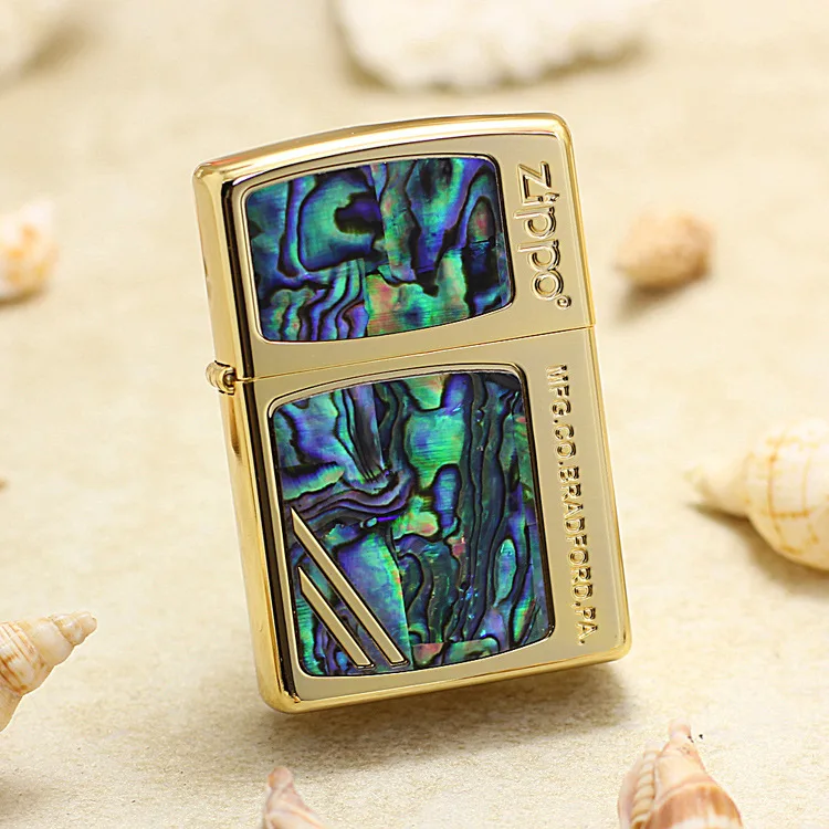 

Genuine Zippo oil lighter copper windproof Mosaic shells Golden cigarette Kerosene lighters Gift With anti-counterfeiting code