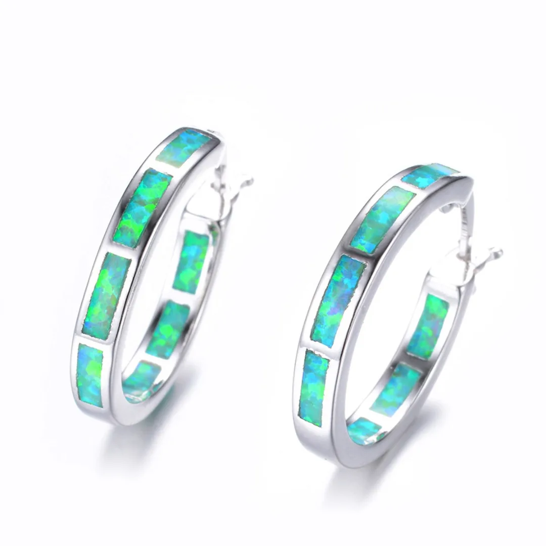 Women Statement Fire Opal Earring Trendy Charms Silver Hoop Earring Jewelry Wedding Crystal Opal Stone Earring Pendientes Mujer