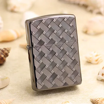 

Genuine Zippo oil lighter copper windproof Black ice lattice cigarette Kerosene lighters Gift With anti-counterfeiting code