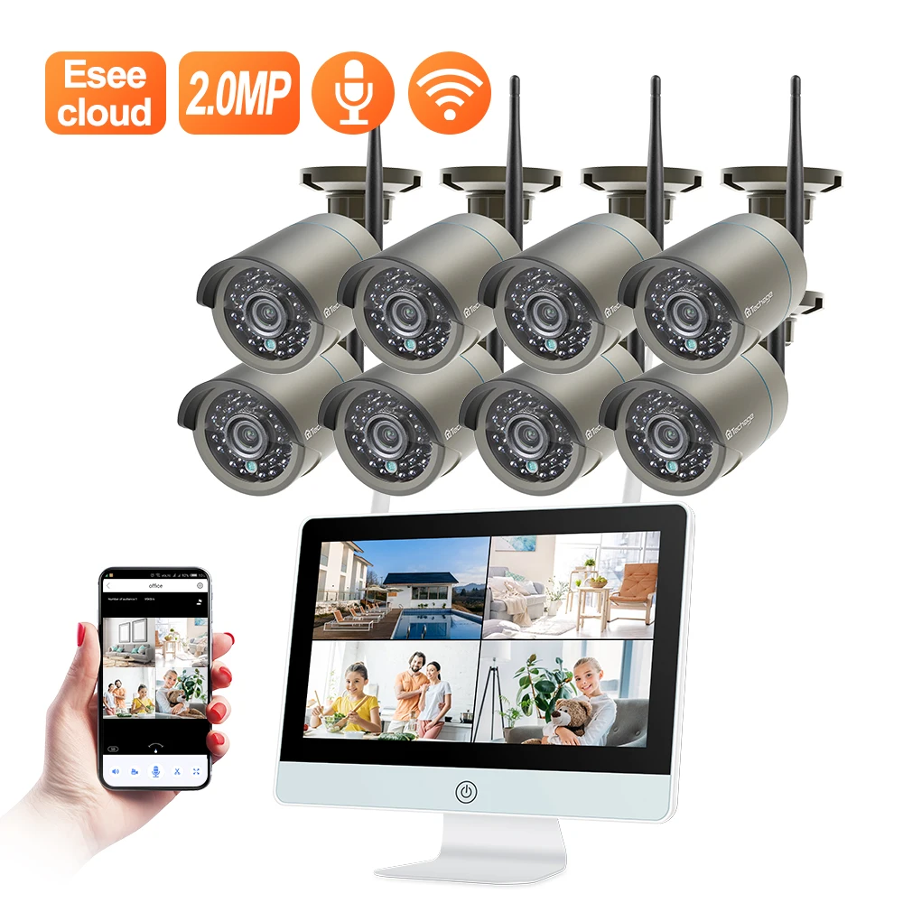 

Techage 8CH HD 1080P Wireless 12"LCD Monitor NVR Kit WIFI CCTV Camera System Waterproof Outdoor