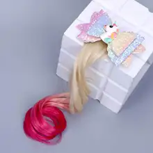 Европа и Америка Дети Единорог градиент цвет парик лук Топ заколки детские крылья принцесса флэш аксессуары для волос