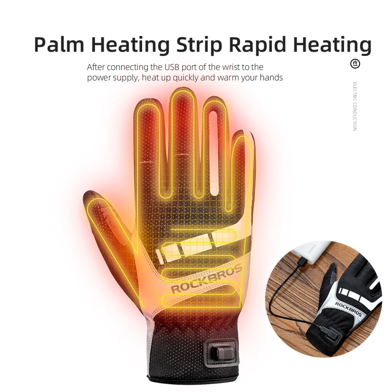 ROCKBROS Bicycle Gloves SBR Touch Screen USB Heated Windproof Breathable Women Men