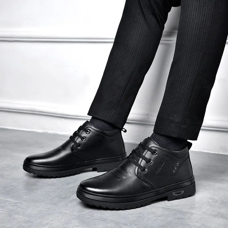 

FGN Men Business Formal Wear Leather Shoes plus Velvet Boots 2019 Autumn & Winter New Style Genuine Leather Martin Boots Cotton-