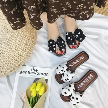 

Summer Slippers Women Sweet Fashion Bow Polka Dot Printed Beach Shoes Soft Bottom Non-slip Ladies Slides Womens Leisure Slipper