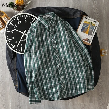 

Long Sleeve Shirt Men Autumn Plaid Harajuku Clothing All Match Casual Mens Shirts Stylish Turn-down Collar Japanese Streetwear