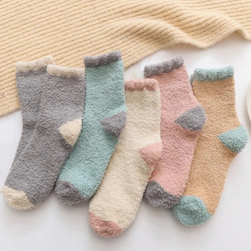 1 пара, женские зимние Бархатные носки кораллового цвета теплые домашние носки для сна бархатные носки кораллового цвета для девочек один размер, 5 цветов