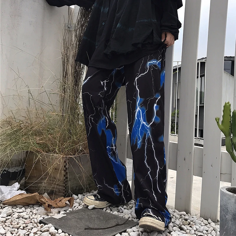 Hip Hop Pants Men's Loose Joggers Pants Lightning Print Streetwear Harem Men Clothing Wide Leg Trousers Jogging Sweatpants