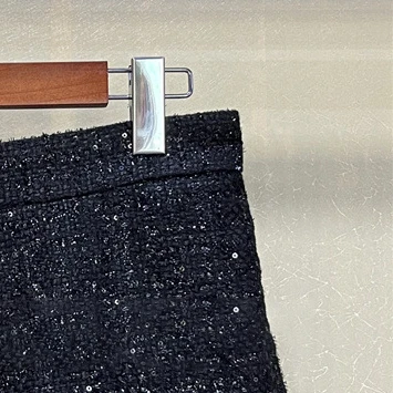 2021 Autumn and Winter New Black Tweed Sequined High Waist Shorts Women Short Pants | Женская одежда