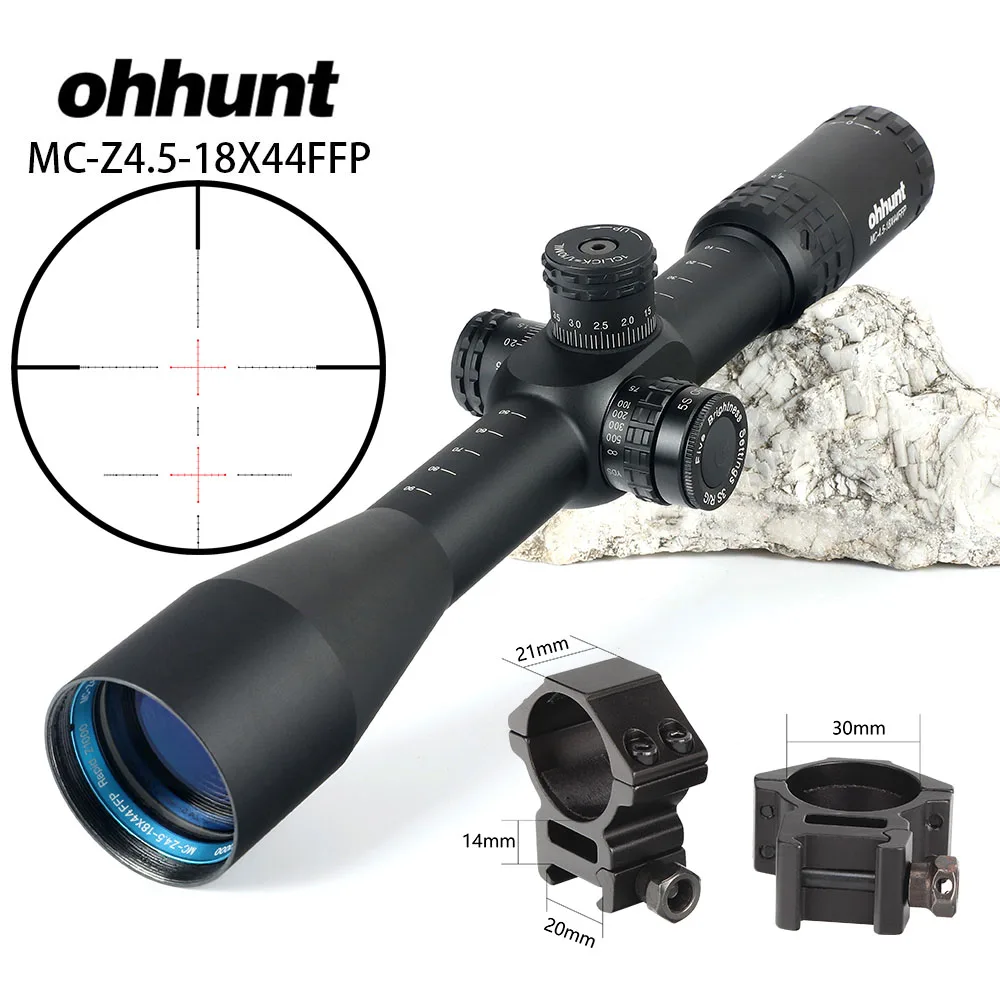 MC-Z 4,5-18X44 FFP первая фокальная плоскость оптический прицел FFP Riflescope боковой Parallax Z1000 стекло гравированное сетка замок сброс область - Цвет: with picatinny rings