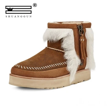 

SHUANGGUN Australian ankle boots cowhide wool zipper ladies snow boots warm winter snow boots