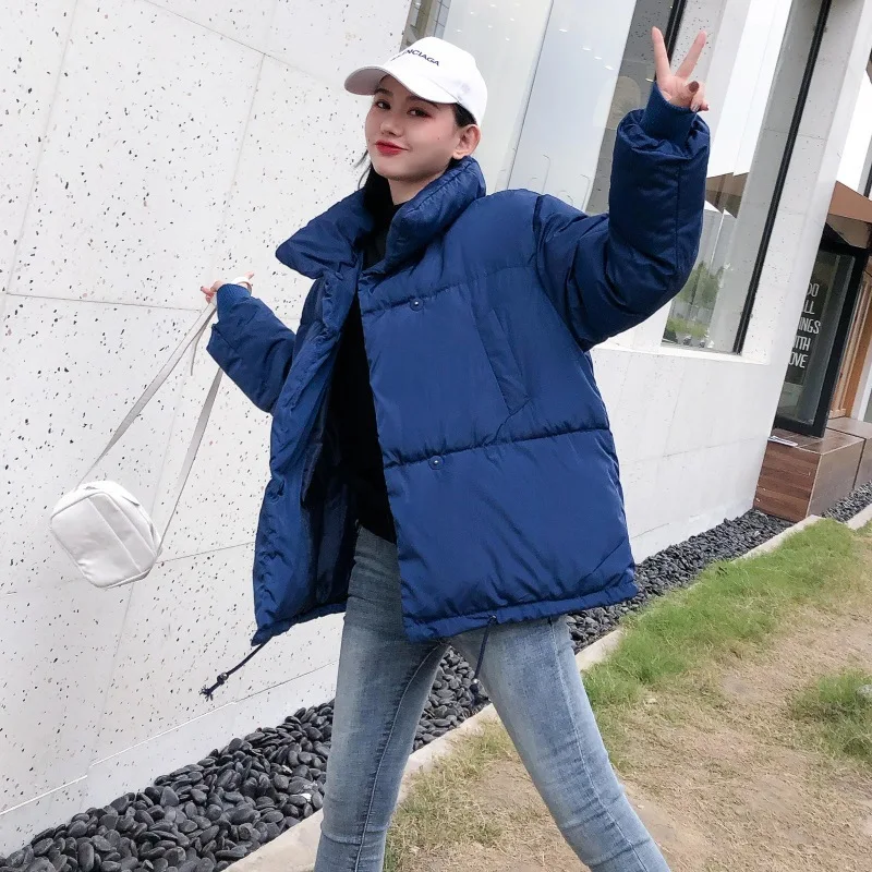 

2019 Korean-style New Style Large Size Thick CHIC down Coat down Jacket Cotton Coat Students Stand Collar Short Coat Women's