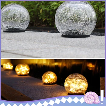 

Solar Ground Lamp Glass Ball LED Light Wireless Crackle Glass Light Warm White Night Lamp Garden Modern Glass Decor Craft