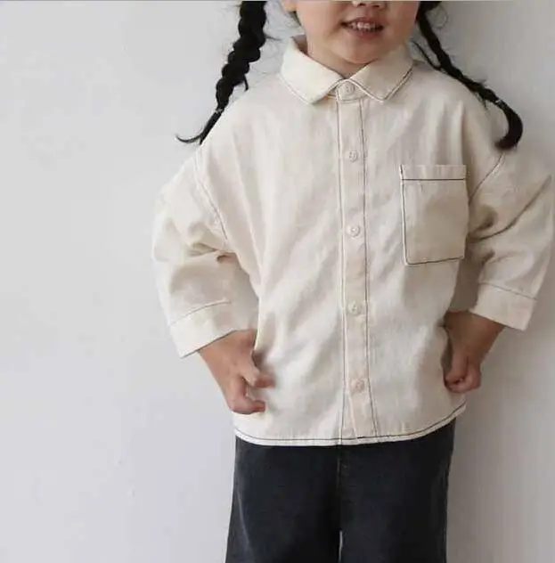 Новая Стильная джинсовая рубашка для мальчиков и девочек, весенний модный детский топ, 1-7 лет, PP626