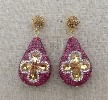 

E062315 2.2" Yellow Crystal CZ Earrings