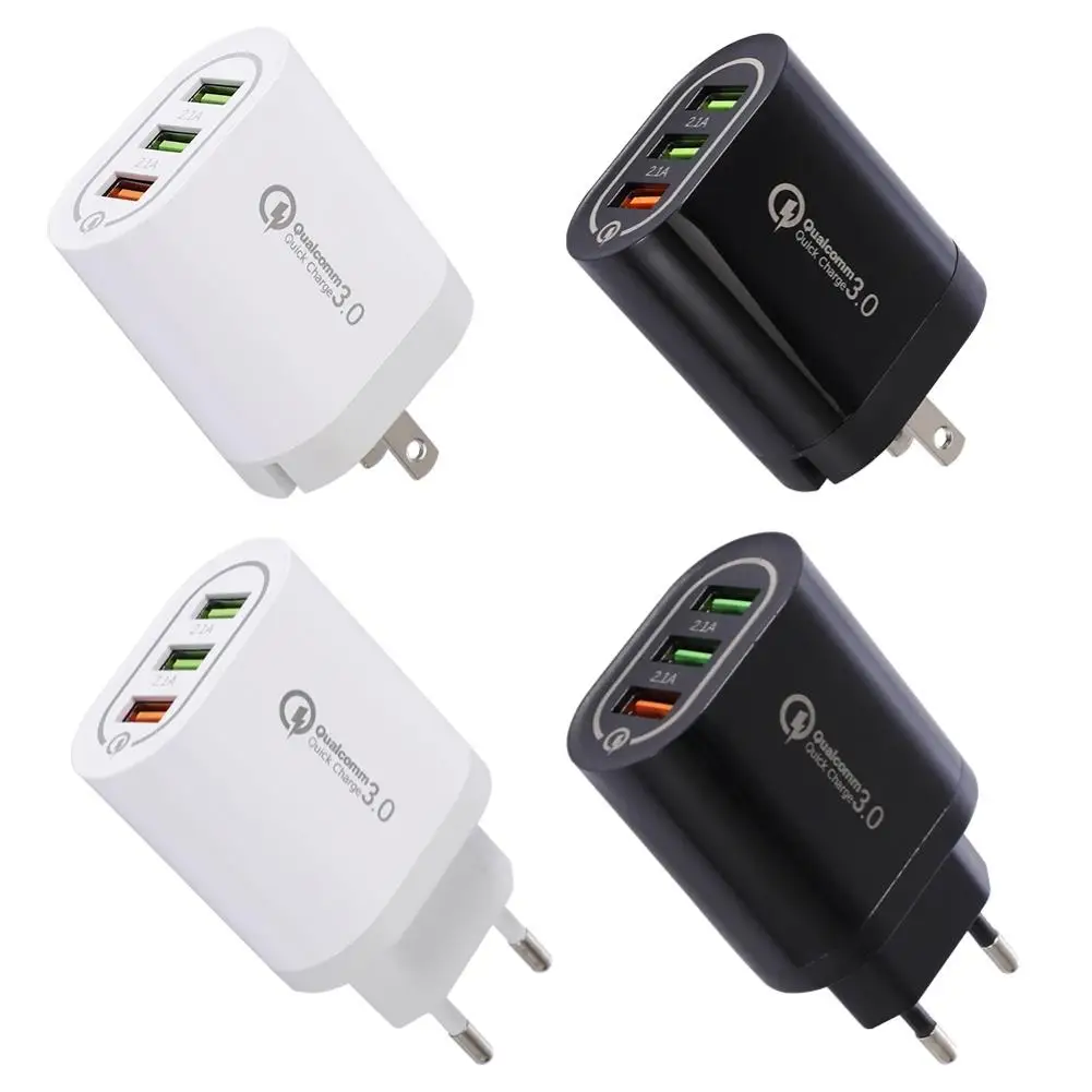 Portable Travel 3 USB Port QC 3.0 Fast Charger Wall Plug-in Charging Adapter US/EU Plug быстрая зарядка | Мобильные