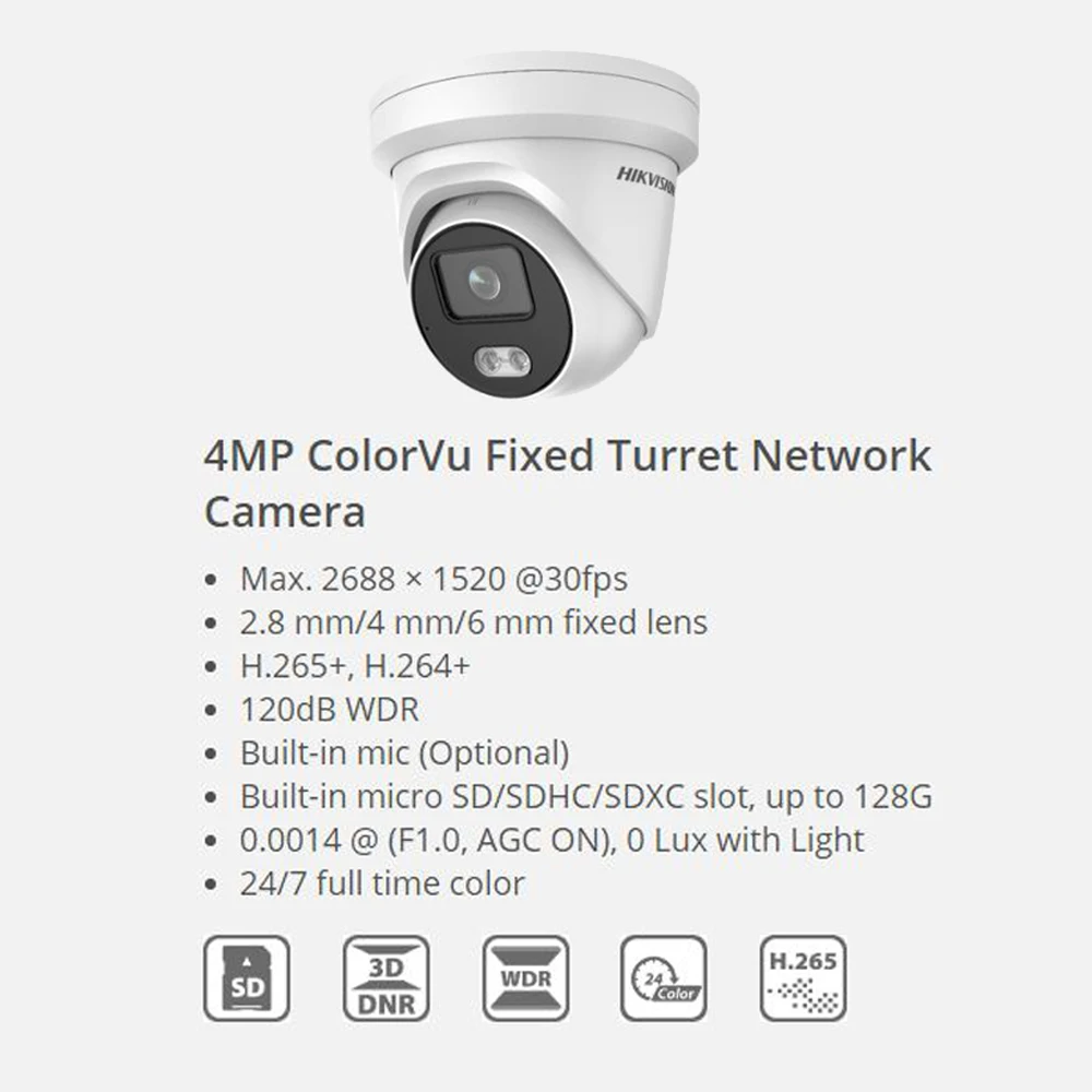 Hikvision DS-2CD2347G1-LU 4MP ColorVu фиксированной башни сети Камера Встроенный слот для SD карты 1-аудио Вход безопасности IP Cam H.265 ONVIF