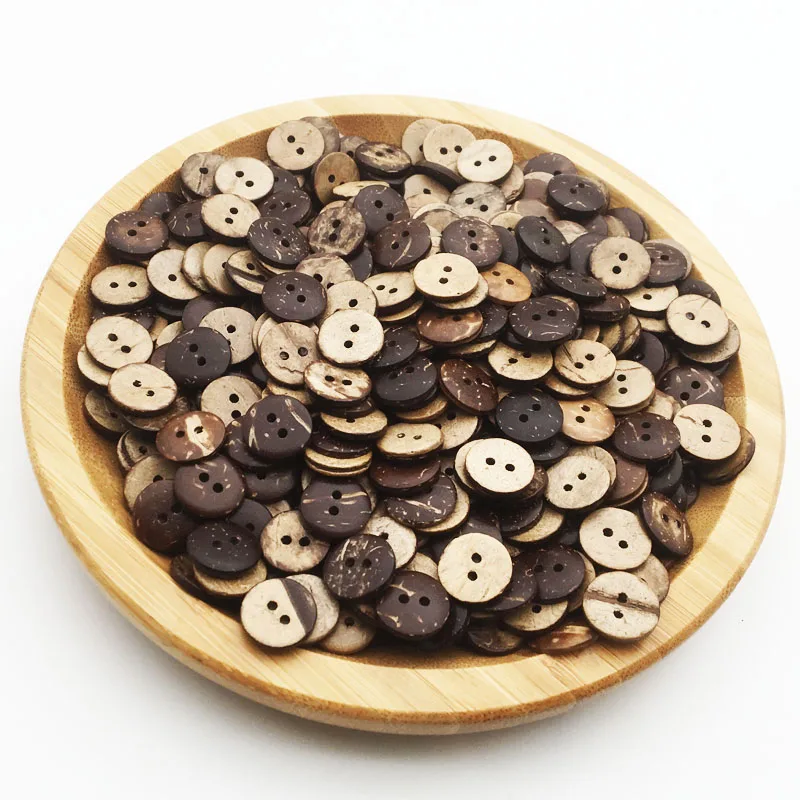 12mm 50PCS Natural Eco-friendly Coconut Shell Wood Button For Clothing 2Holes Children Scrapbook Decorative Sewing Accessories