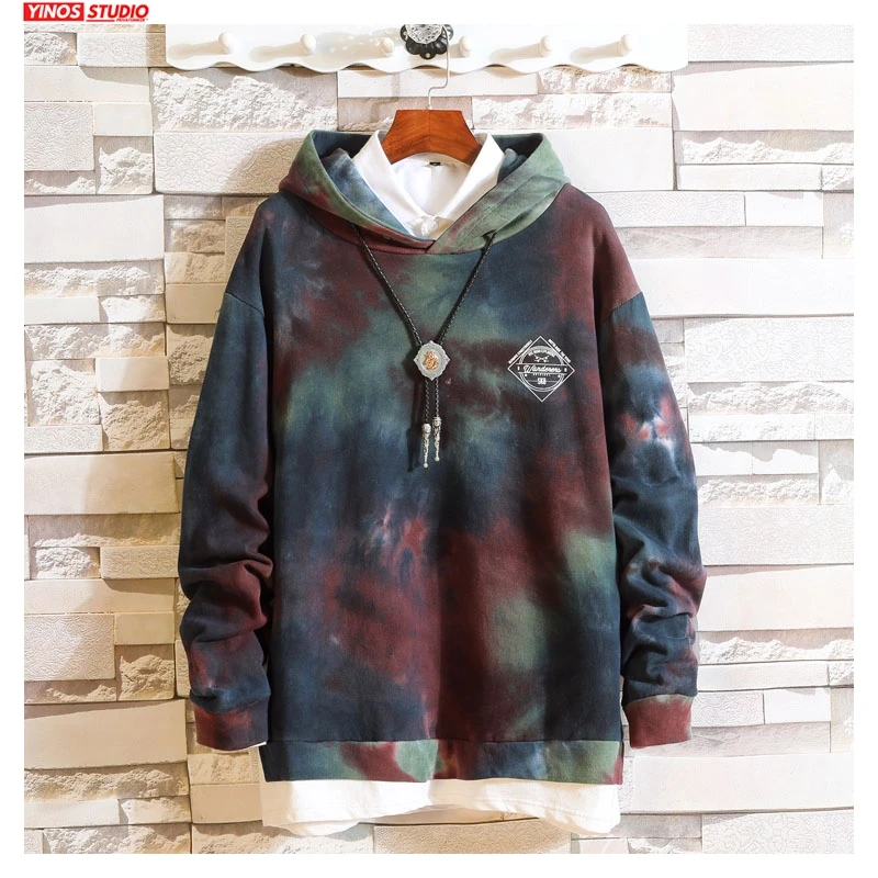 

Dropshipping 2019 Autumn Mens Streetwear Tie Dyeing Hooded Pullover Men Plus Size Hoodies Mens Losse Hip-Hop Sweatshirt