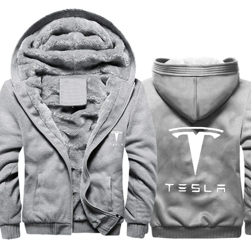 Мужские толстовки Tesla с логотипом автомобиля, мужская куртка с капюшоном, повседневные зимние плотные теплые флисовые хлопковые куртки на молнии, мужские спортивные костюмы