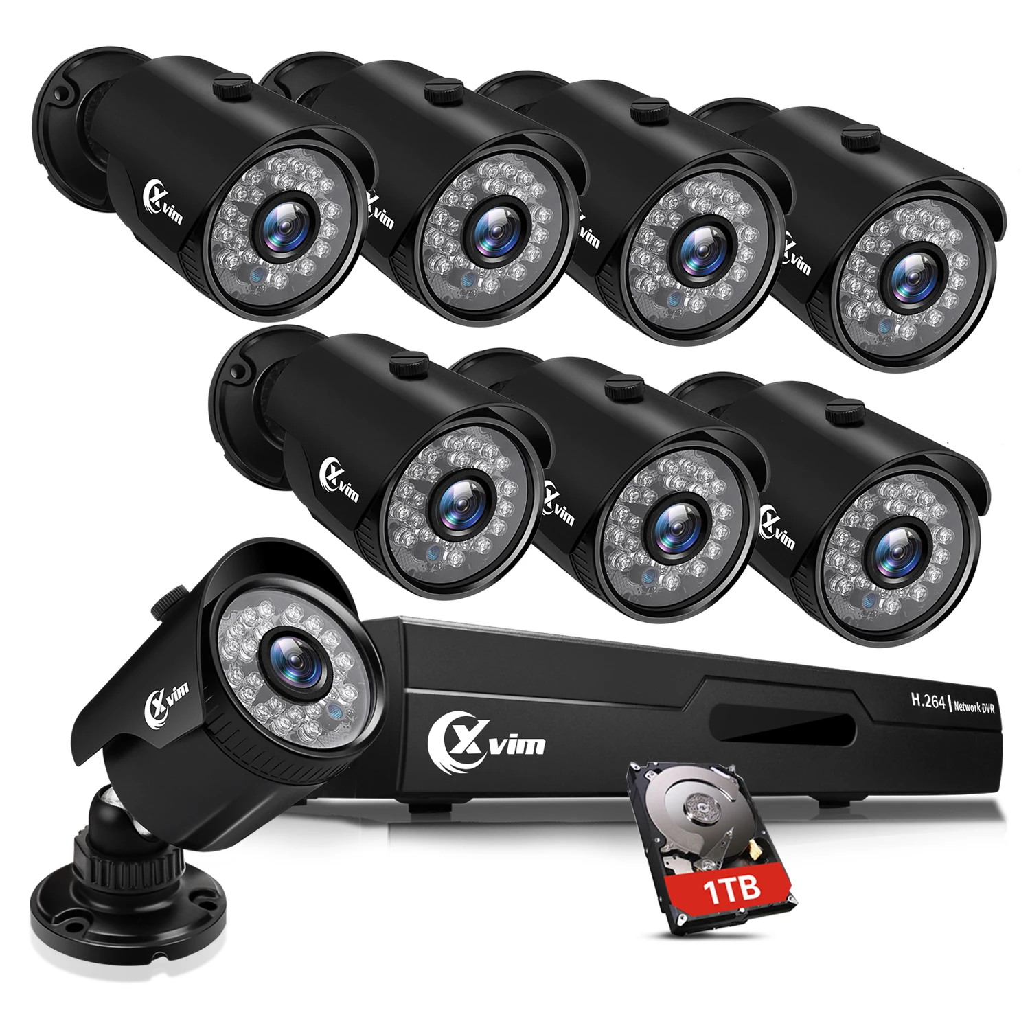

XVIM 8CH 1080P Camera System Outdoor with 1TB Hard Drive Pre-Install Recorder 8pcs HD 1920TVL Outdoor Home Security CCTV