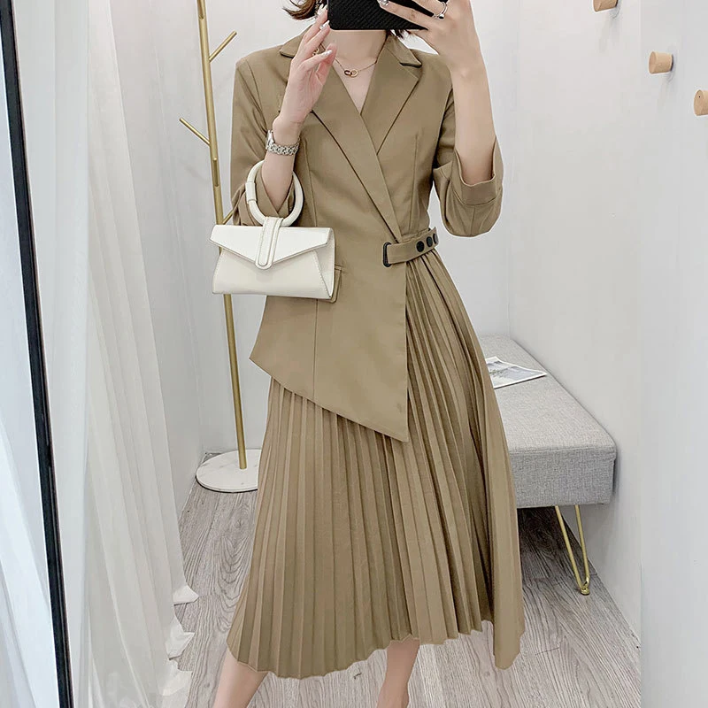 TWOTWINSTYLE асимметричное платье для женщин с вырезами и длинными рукавами, большие размеры, платья с высокой талией, Женские Модные осенние новые