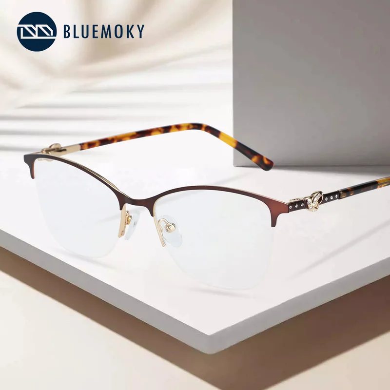 Женская оправа для очков BLUEMOKY полуободковая из металлического сплава по