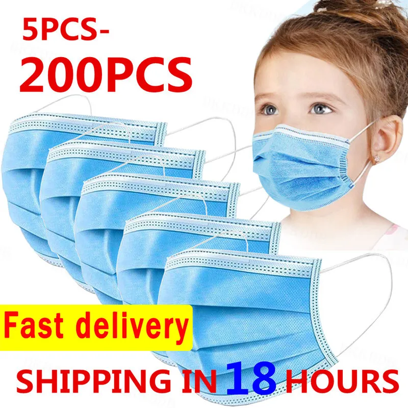 Mascarilla desechable de 3 capas para niños, máscara protectora con filtro, antipolvo, 5/20/50/100/200 Uds.