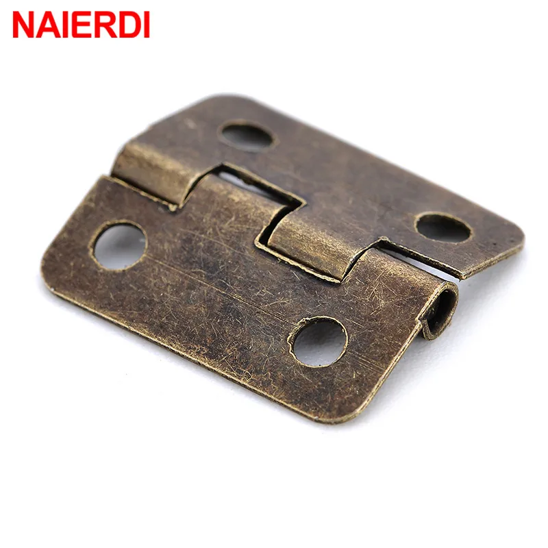 NAIERDI 5PCS Small Antique Metal Hasps Lock For Jewelry Storage Wood Box + 10PCS Antique Bronze Hinges Cabinet Mini Hinge