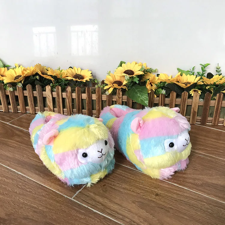 

Factory direct grass mud horse slippers net red animal beast alpaca rainbow winter plush slippers home warm striped shoes