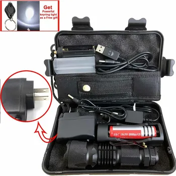 

Super Bright LED Flashlight 90000LM Zoom Tactical Torch T6 LED Flashlight for Night Riding Camping Hiking Hunting Use 18650