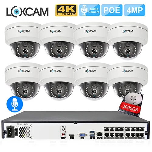 LOXCAM H.265+ 4K 5MP POE NVR CCTV камера системы 4MP Аудио Открытый Антивандальный ночное видение IP камера 16ch комплект видеонаблюдения - Цвет: 16CH NVR x 8 Camera