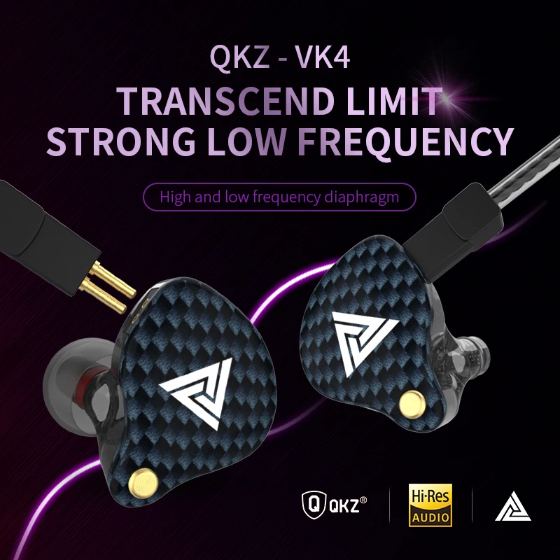 Original QKZ VK4 Colorful DD In Ear Earphone Headset HIFI Bass Noise Cancelling Earbuds With Mic Replaced Cable Headphone