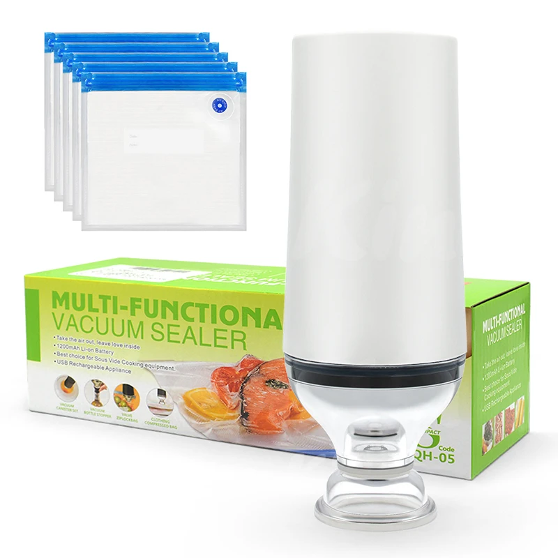 Sellador automático de bomba de vacío, máquina de sellado al vacío con USB, 5 uds.