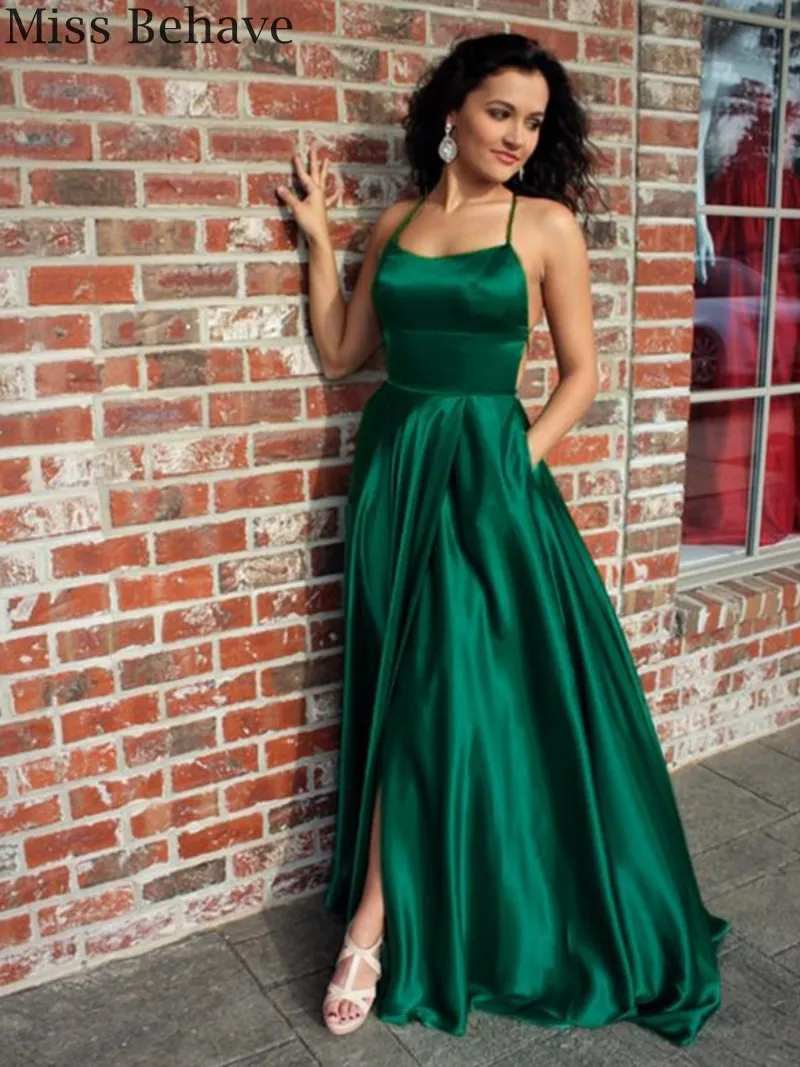 

DD JYOY Sexy Evening Dress with Train Open Back Satin Evening Gown Party Elegant Women Formal Dress Front Split