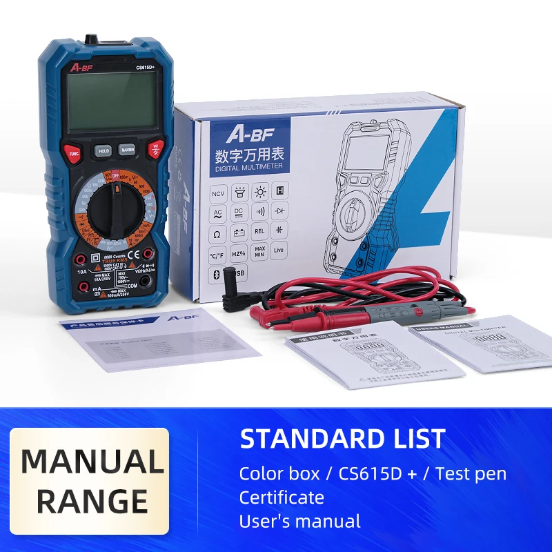 A-BF CS615A+/CS615D+ цифровой мультиметр True RMS Интеллектуальный Автоматический диапазон портативный мультиметр для хранения данных Высокая точность анти-ожога - Цвет: CS615D Plus