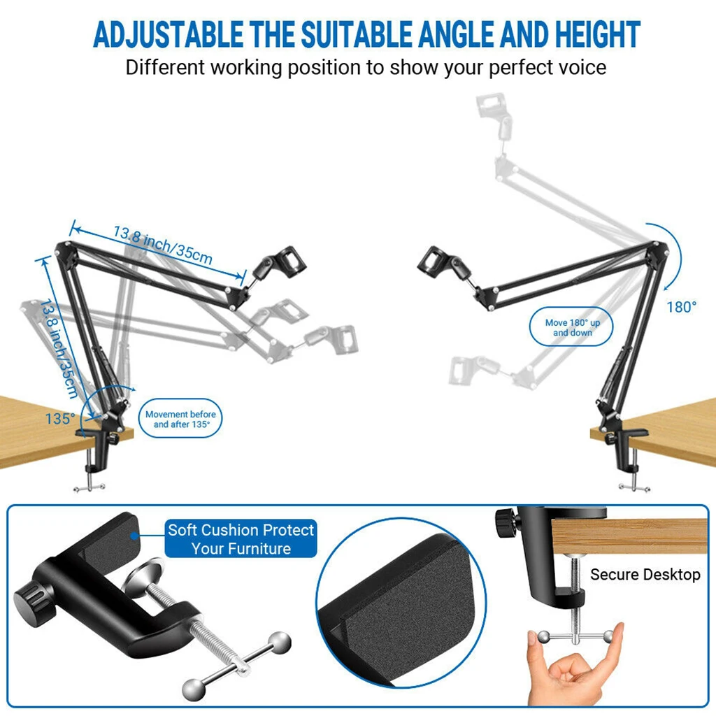 Adjustable Studio Microphone Boom Mount Arm Stand Windscreen  Filters Video Recording Live Broadcast Stages