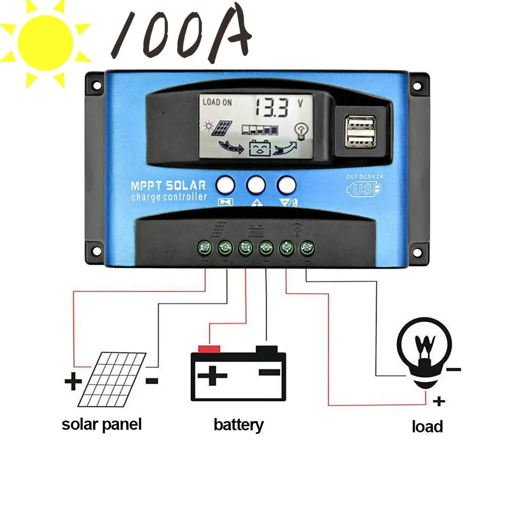 

1SET New 100A Auto Solar Charge Controller MPPT With Dual USB 5V Output 12/24V Solar Panel Battery Regulator Charge