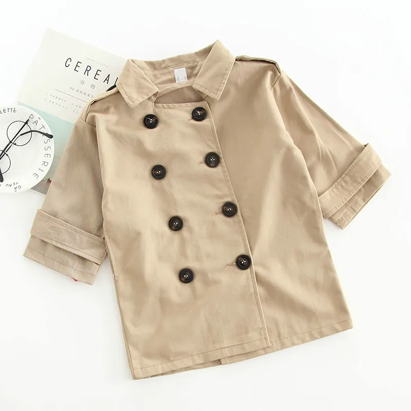 

British Style Childrenswear Spring And Autumn New Style Children Fold-down Collar Double Breasted Mid-length Long Sleeve Trench