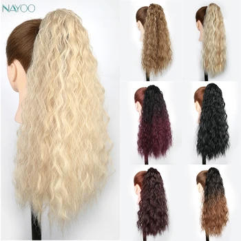 

Long Corn Wave Synthetic Ponytail Extension Clip in Claw Hair Extensions Dark Brown Magic Paste Hairpieces For Women