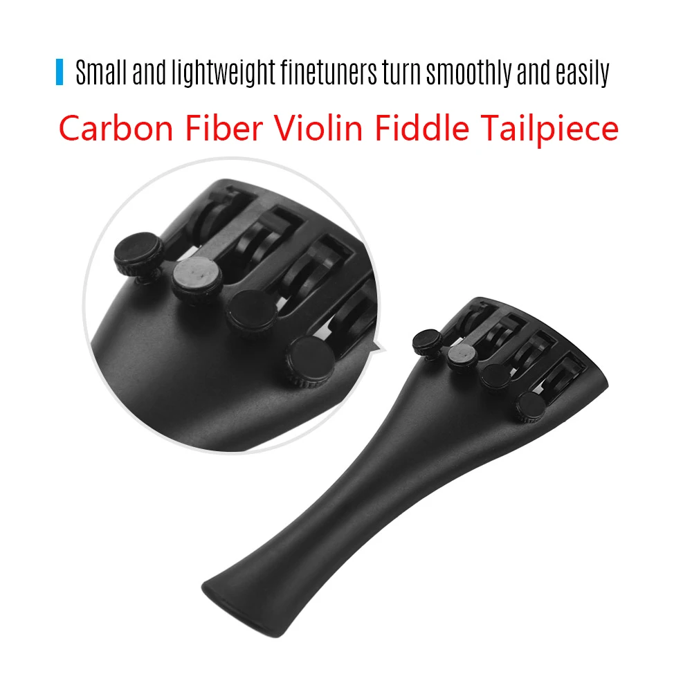 Violin Tailpiece Carbon Fiber Violin Fiddle Tailpiece with 4 Fine Tuners &Tailpiece Gut Cord for 4/4 3/4 1/2 1/4 1/8 Violins