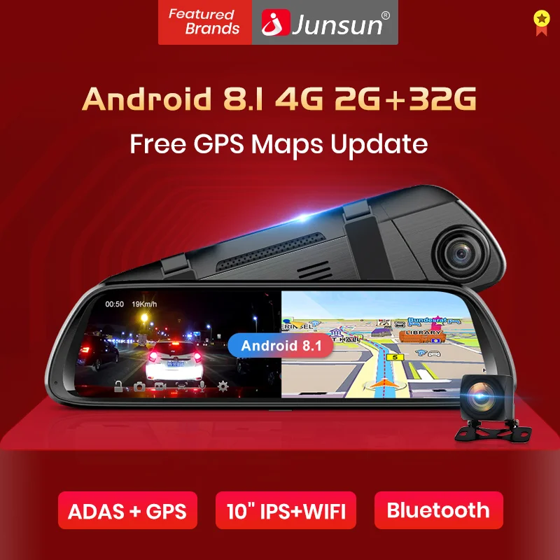 Junsun A960 Android 8,1 ADAS 2G+ 32G 1" СТРИМ медиа dash cam камера Автомобильная камера рекордер dvr dashcam gps навигация 1080P wifi