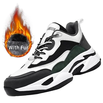 

Autumn Winter Fur Chunky Sneakers For Men Fashion Casual Platform Male Dad Shoes Sports Walking Designer Warm Footwear Trainers