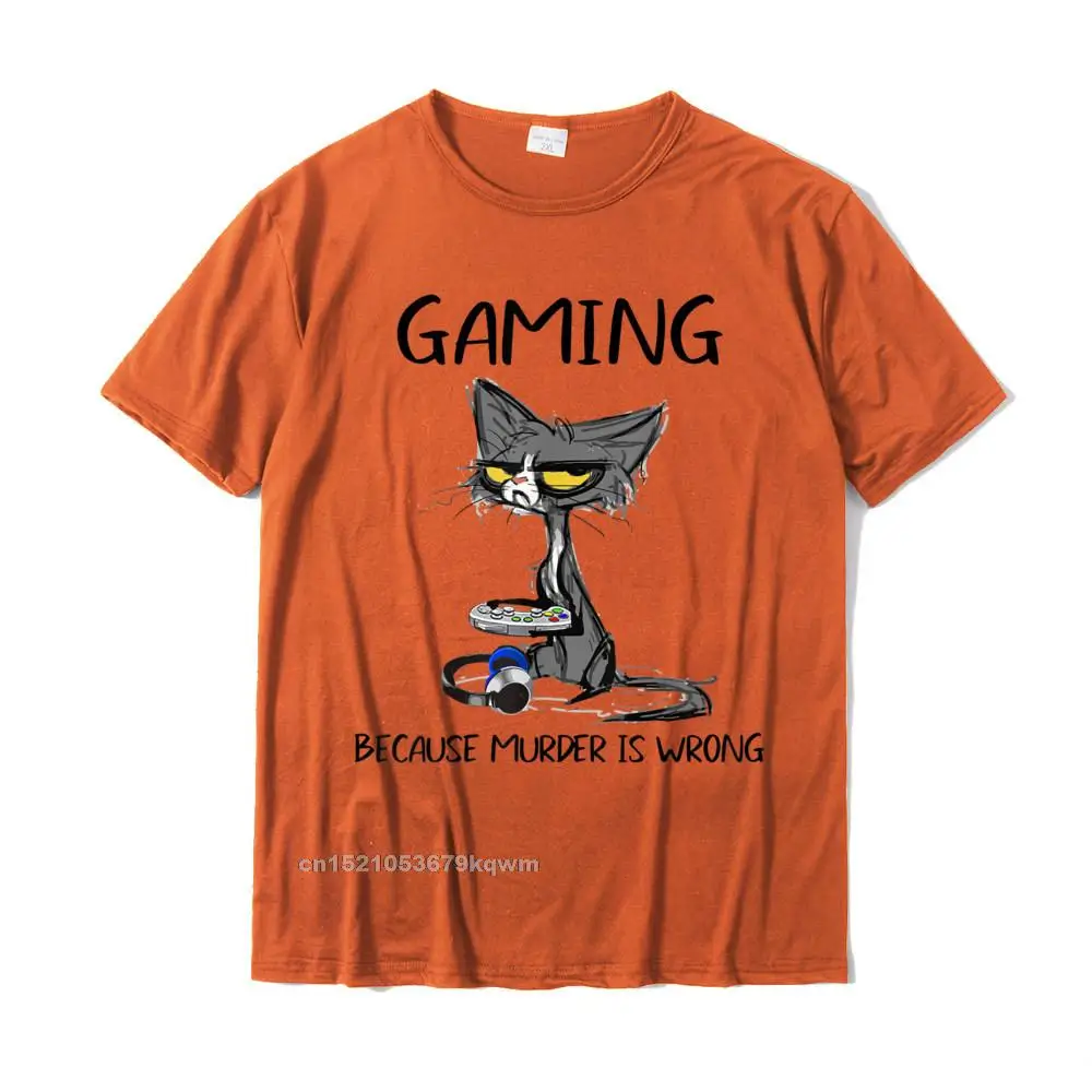 Hip hop Pure Cotton Men Short Sleeve Tops Tees Printing Summer/Autumn T-Shirt Slim Fit T Shirts Oversized Round Neck Gaming Because Murder Is Wrong Funny Black Cat T-Shirt__4939 orange