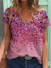 

Women Clothing 2022 New Summer Oversized Tops 5XL Casual Short Sleeve V-Neck Loose Floral Print T Shirt Plus Size Ladies Tee Top