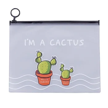

Cute Ruler Cartoon Organizer Transparent Plastic Cosmetics School Home Office Cactus Pattern Stationery Pencil Bag