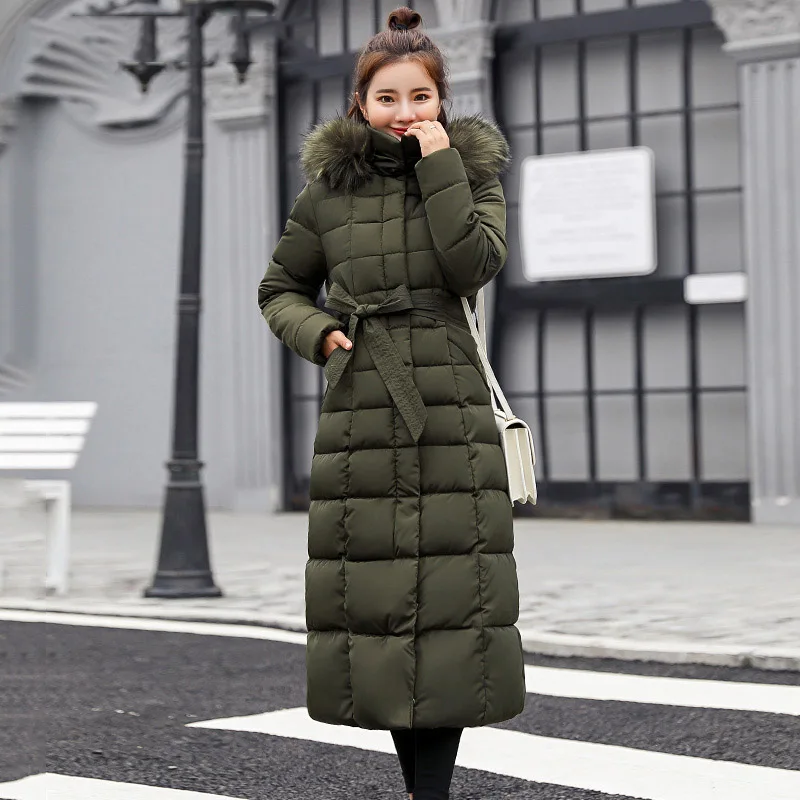 Удлинение Новое поступление Модная тонкая женская зимняя куртка с хлопковой подкладкой теплое плотное женское пальто с меховым
